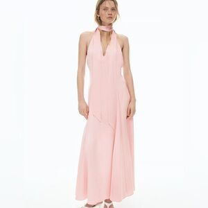 H&M LIGHT PINK FLARED-SKIRT SATIN DRESS SIZE S
